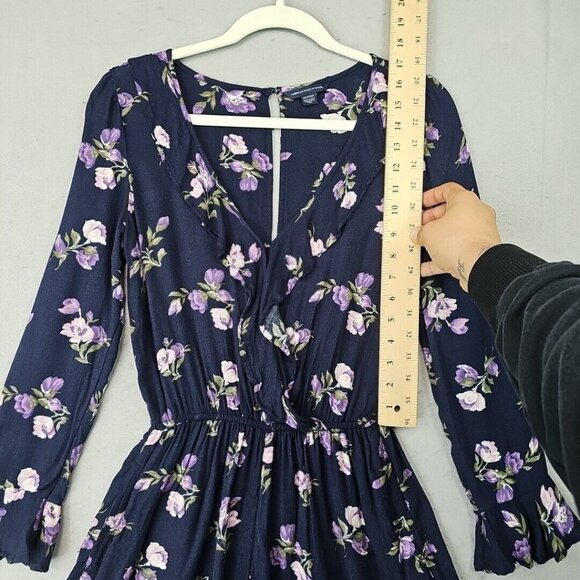 American Eagle Romper Womens XS Navy Blue Floral Viscose V-Neck Comfort Spring - Picture 4 of 12